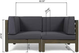 roomfitters Outdoor X-Back Loveseat with Acacia Wood Frame and Weather-Resistant Cushions, Dark Grey - Photo 2