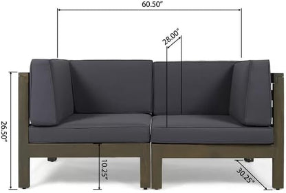 roomfitters Outdoor X-Back Loveseat with Acacia Wood Frame and Weather-Resistant Cushions, Dark Grey