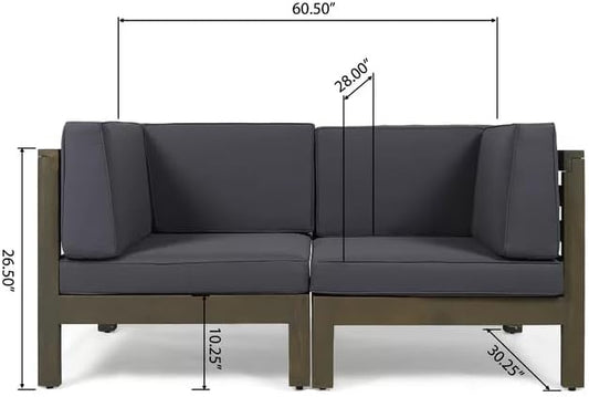 roomfitters Outdoor X-Back Loveseat with Acacia Wood Frame and Weather-Resistant Cushions, Dark Grey