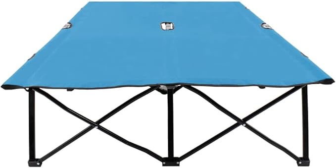 Double Blue Folding Patio Chaise Lounge 48.8x76.4x17.3 in Steel Frame 600D Fabric Outdoor Recliner for Garden Terrace Balcony