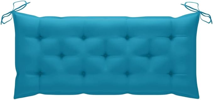 Light Blue Cushion Bamboo Folding Garden Bench with Polyester Seat, Weather-Resistant Outdoor Furniture for Patio and Balcony, Space-Saving Foldable Design, Rustic Finish,