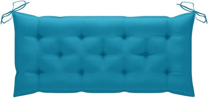 Light Blue Cushion Bamboo Folding Garden Bench with Polyester Seat, Weather-Resistant Outdoor Furniture for Patio and Balcony, Space-Saving Foldable Design, Rustic Finish,