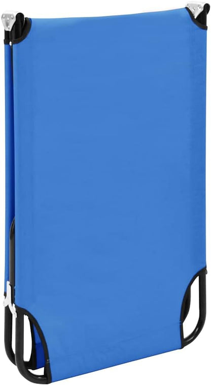 Folding Blue Sun Lounger Steel Frame Portable Camping Cot 22.8 x 74.8 x 11 in Weather-Resistant Polyester for Garden Patio Beach or Poolside