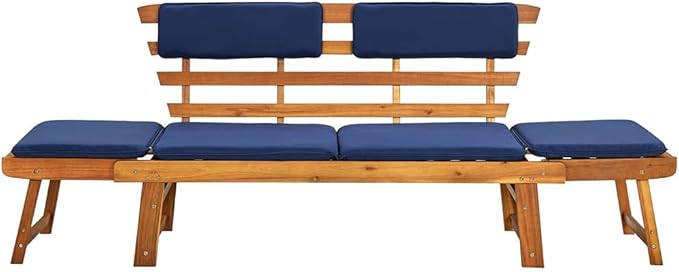Patio Bench with Cushions 2-in-1 75" Solid Acacia Wood，Garden Benches,Park Benches,Outdoor Benches,Outdoor Furniture for Park Patio Deck Deck Lawn