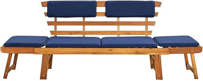 Patio Bench with Cushions 2-in-1 75" Solid Acacia Wood，Garden Benches,Park Benches,Outdoor Benches,Outdoor Furniture for Park Patio Deck Deck Lawn