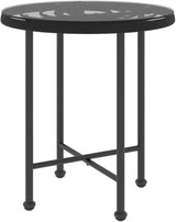 Bistro Table 19.7 inch Small Round Black Steel Tempered Glass Patio Dining Table UV-Resistant Compact for Living Room - Photo 3