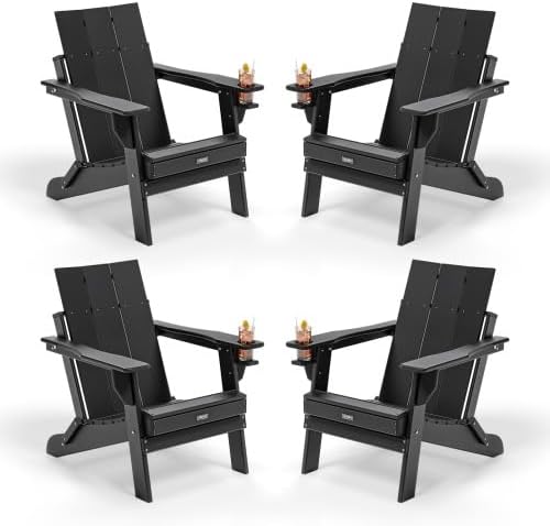 Bonnlo Oversized Plastic Folding Adirondack Chairs Set of 4/2/1 Waterproof HDPE Outdoor Fire Pit Chairs for Garden Patio Lawn Pool Beach Bonfire 400LBS Capacity