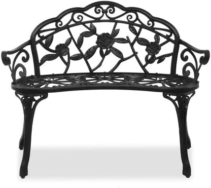 Patio Outdoor Park Loveseat Bench for Garden Porch Deck Made Cast Iron Anti-Rust Aluminum Metal, 2-3 Seater (38.5" Cast Aluminum Outdoor Rose Black Bench)