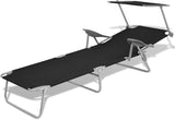Folding Sun Lounger Chair with Canopy, Adjustable Reclining Backrest - Photo 4