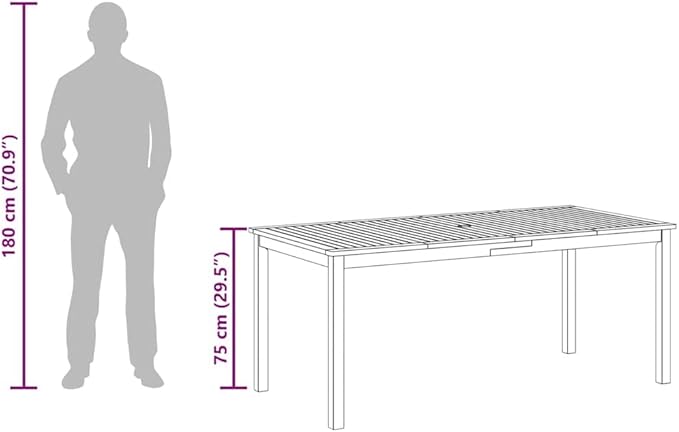 vidaXL Patio Dining Table - 70.9"x35.4"x29.5" Solid Acacia Wood - Rectangular Outdoor Garden Furniture - Photo 4