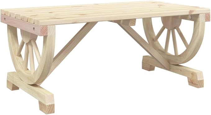 Patio Coffee Table 35.4"x19.7"x15.7" Solid Wood Fir,Solid Fir Wood Garden Coffee Table with Wagon Wheel Design for Outdoor, Patio, and Backyard Patio & Garden Tables