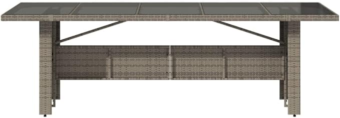 vidaXL Patio Dining Table - Gray Poly Rattan & Tempered Glass - Outdoor Garden/Lawn Furniture for Patio/Deck - Photo 7