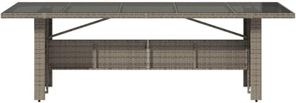 vidaXL Patio Dining Table - Gray Poly Rattan & Tempered Glass - Outdoor Garden/Lawn Furniture for Patio/Deck - 94.5"x35.4"x29.5"