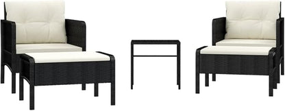 vidaXL Poly Rattan Patio Lounge Set - Five-Piece Garden Furniture Set with Soft Cushions and Sturdy Tabletop - Black and White