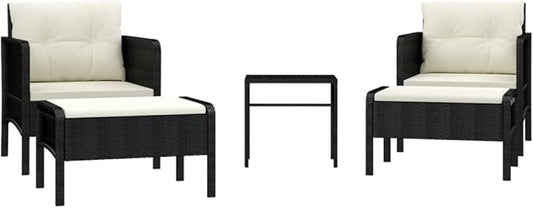 vidaXL Poly Rattan Patio Lounge Set - Five-Piece Garden Furniture Set with Soft Cushions and Sturdy Tabletop - Black and White
