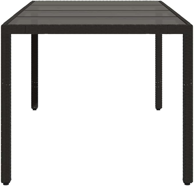 vidaXL Patio Table - Outdoor Garden Furniture - Black Poly Rattan - Rectangular Glass top - Patio/Deck/Garden use - Weather Resistant - 74.8"x35.4"x29.5"