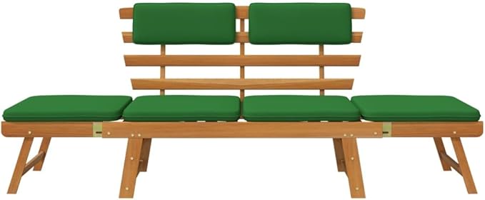 Patio Bench with Cushions, Bench with Backrest, Garden Bench, Park Bench for Patio, Garden, Yard, Lawn,2-in-1 74.8" Solid Acacia Wood