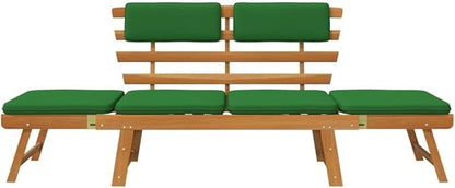 Patio Bench with Cushions, Bench with Backrest, Garden Bench, Park Bench for Patio, Garden, Yard, Lawn,2-in-1 74.8" Solid Acacia Wood