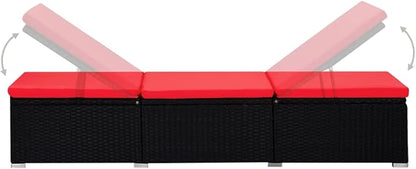 Sun Lounger with Cushion and Tea Table,Lounge Chair,Pool Chairs,Outdoor Chaise,Pool Furniture,Weather-Resistant,Easy to Maintain,Both Sides of Sunlounger Adjustable, Poly Rattan Red