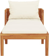 Solid Acacia Wood Sun Lounger with Cream White Cushions for Patio - Photo 4