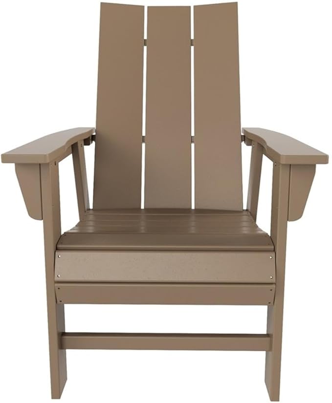 Costaelm Outdoor Adirondack Chair, HDPE Patio Balcony Chairs, Portside Seashell Nautical Curveback Adirondack Chair and Fire Pit Chairs, Weathered Wood