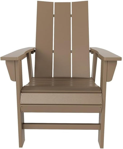 Costaelm Outdoor Adirondack Chair, HDPE Patio Balcony Chairs, Portside Seashell Nautical Curveback Adirondack Chair and Fire Pit Chairs, Weathered Wood