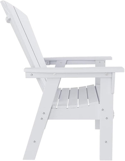 Costaelm Outdoor Adirondack Chair, HDPE Patio Balcony Chairs, Portside Seashell Nautical Curveback Adirondack Chair and Fire Pit Chairs, White
