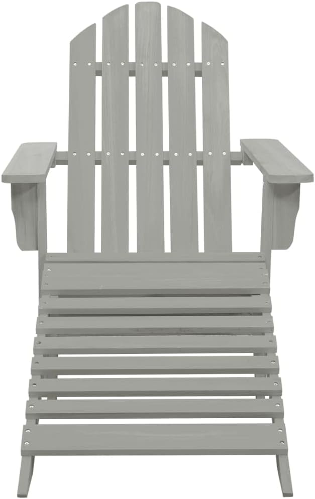 Grey Solid Fir Wood Large Detachable Garden Chair with Ottoman and Table Set, Ergonomic Design for Outdoor Relaxation, Durable Construction and Spacious Seat