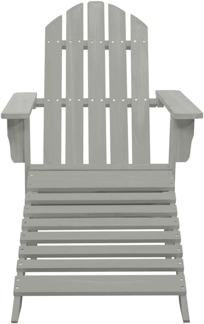 Grey Solid Fir Wood Large Detachable Garden Chair with Ottoman and Table Set, Ergonomic Design for Outdoor Relaxation, Durable Construction and Spacious Seat