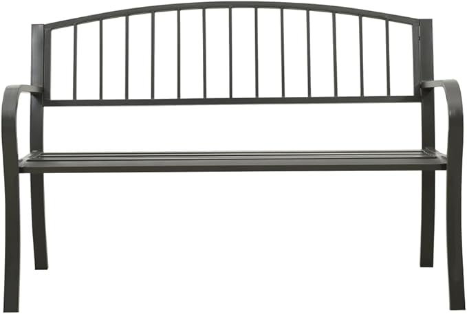 Contemporary Grey Garden Bench with Powder-Coated Steel Frame, 49.2 Inch Rectangular Outdoor Seating for Patio and Balcony, Durable Weather-Resistant Low Maintenance Furniture