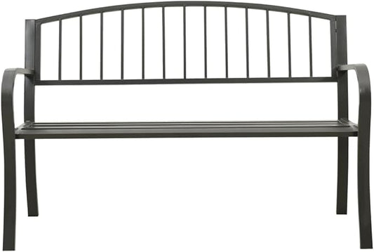 Outdoor Metal Patio Garden Bench with Backrest and Armrest, 2-Person Outdoor Yard Bench Park Bench Patio Furniture for Porch,Park,Yard, 49.2"x20.9"x32.3" Steel Gray