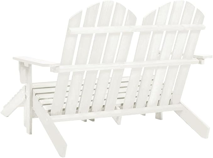 White Fir Wood 2-Seater Ergonomic Adirondack Chair with Ottoman for Outdoor Patio Garden, Durable Comfortable Lounge Furniture for Relaxation
