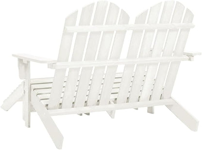 White Fir Wood 2-Seater Ergonomic Adirondack Chair with Ottoman for Outdoor Patio Garden, Durable Comfortable Lounge Furniture for Relaxation