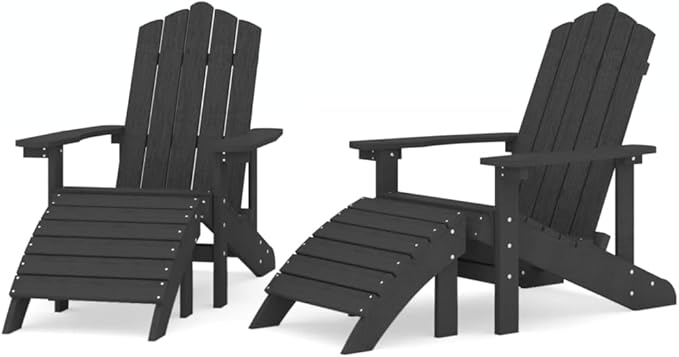 Anthracite HDPE Steel Contemporary Garden Adirondack Chair Set with Matte Finish for Outdoor Patio and Balcony - Photo 3