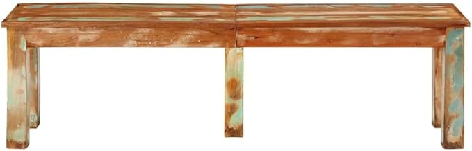 Solid Reclaimed Wood Outdoor Bench for Patio Garden Seating with Rustic Aesthetic and Durable Construction Comfortably Seats Three Adults
