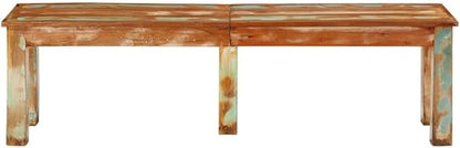 Solid Reclaimed Wood Outdoor Bench for Patio Garden Seating with Rustic Aesthetic and Durable Construction Comfortably Seats Three Adults