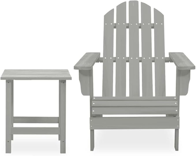 Large Grey Solid Fir Wood Ergonomic Garden Chair and Table Combo Set for Outdoor Patio Balcony with Weather-Resistant - Photo 2
