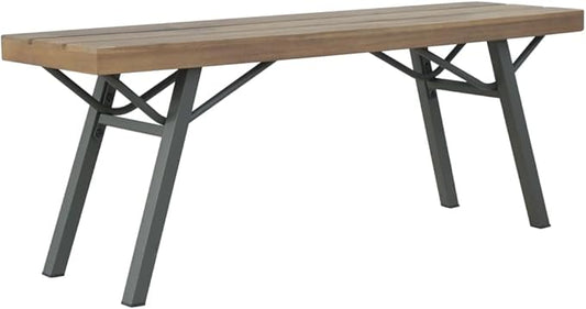 Garden Bench Brown and Gray Solid Acacia Wood and Steel Patio Bench Rustic Charm Functionality for Garden Patio