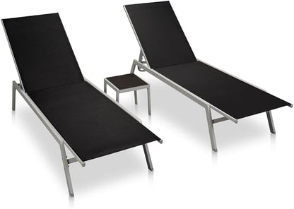 Outdoor Chaise Lounge Beach Lounge Chair Sun Chair Sun Loungers 2 pcs with Table Steel and Textilene Black
