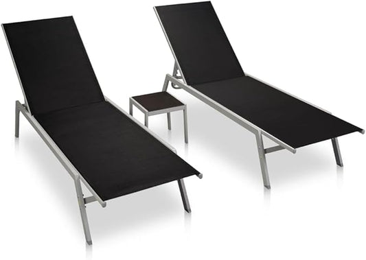 Outdoor Chaise Lounge Beach Lounge Chair Sun Chair Sun Loungers 2 pcs with Table Steel and Textilene Black