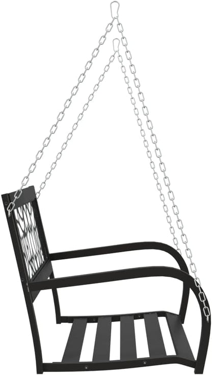 Outdoor Hanging Porch Swing Bench, 2-Person Steel Garden Swing Seat with Chains, Weather-Resistant Patio Yard Hanging Bench, 485 lbs Capacity, Black