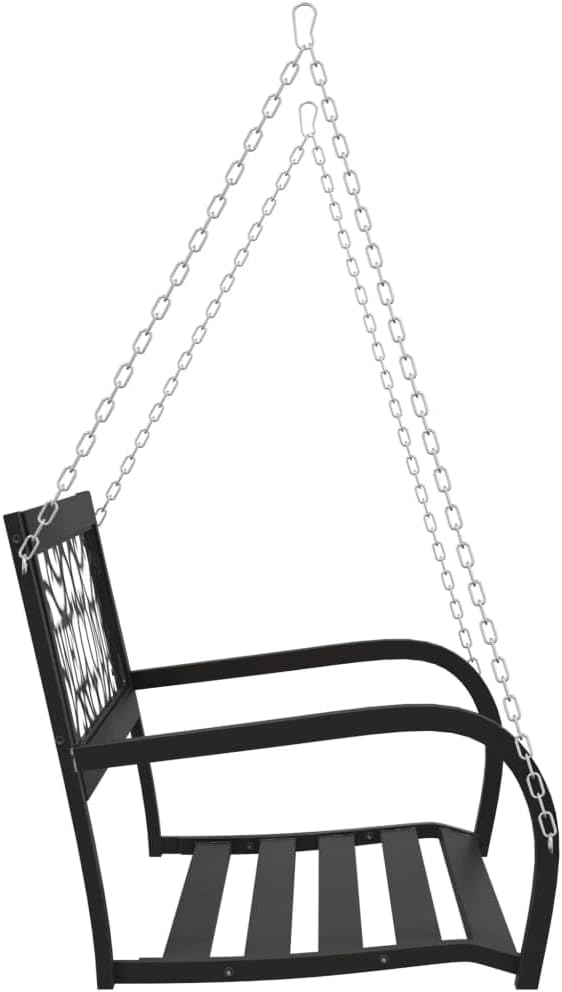 Black Steel Plastic Medium Hanging Mount Garden Swing Bench for Outdoor Patio, 2-Seater Weather-Resistant Hanging Chair with Included Mounting Hardware for Balcony or Garden