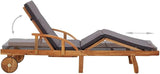 Solid Acacia Wood Sun Lounger with Dark Grey Cushions, 100% Polyester Outdoor Chaise Lounge for Garden Terrace Poolside - Photo 4