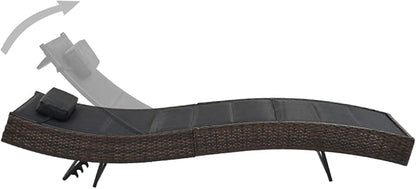 Outdoor Chaise Lounge, 27.6"x83.9" Brown & Black Poly Rattan Adjustable Backrest Patio Lounger for Garden, Poolside, Balcony, Deck