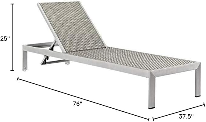 Pemberly Row Modern Outdoor Chaise Lounge, Aluminum Frame, Two-Tone Gray/Brown Rattan, Adjustable Recliner with Wheels - Photo 3