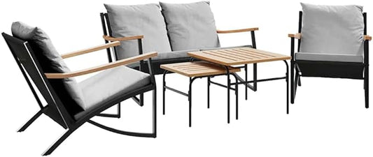 5 Piece Black Powder-Coated Steel Balcony Furniture Set, 31.9 x 47.2 x 26.8 in Rectangle Outdoor Seating for 5, Robust & Modern for Patio, Garden & Small Balcony