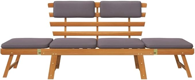 2-in-1 Patio Daybed with Cushion,Park Wooden Bench,Garden Bench,Balcony Bench,Outdoor Furniture,Picnic Bench, for The Front Porch,Deck, Balcony or Backyard,74.8" Solid Acacia Wood