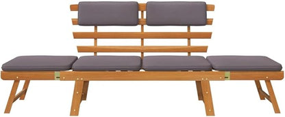 2-in-1 Patio Daybed with Cushion,Park Wooden Bench,Garden Bench,Balcony Bench,Outdoor Furniture,Picnic Bench, for The Front Porch,Deck, Balcony or Backyard,74.8" Solid Acacia Wood