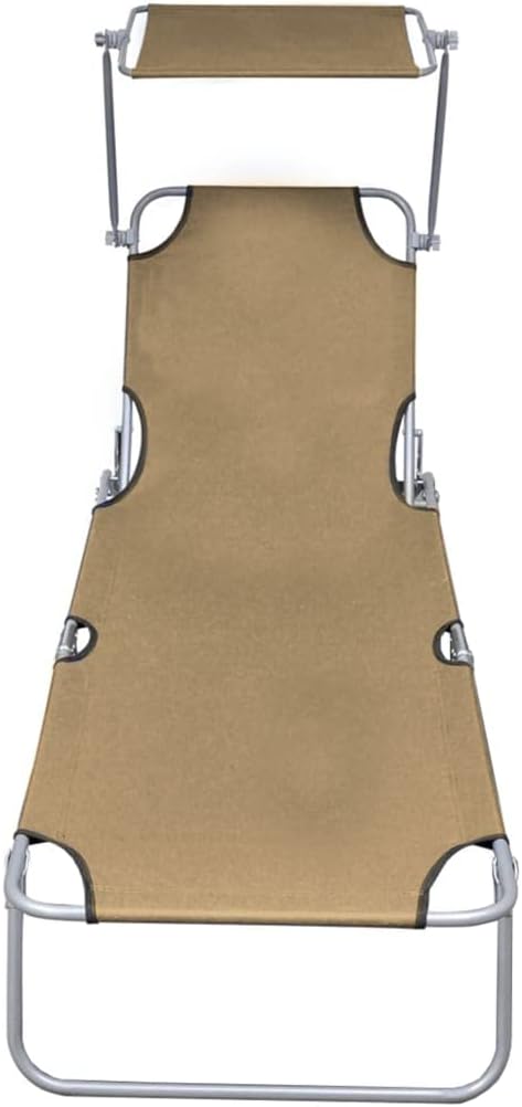 Taupe Folding Sun Lounger with Canopy, 74.2" Outdoor Chaise for Beach Patio Pool, 264 lb Capacity, No Assembly - Photo 3