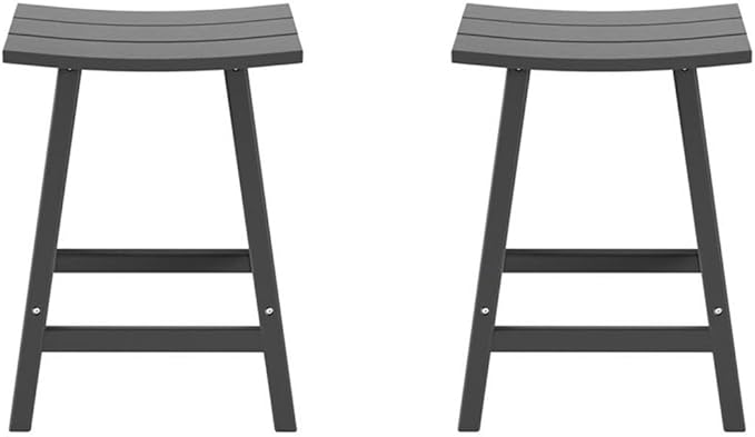 Costaelm All-Weather Bar Stools Set of 2, 24" Height Outdoor Bar Stools, Adirondack Poly Patio Bar Stool for Patio, Deck, Kitchen Counter and Garden, Gray